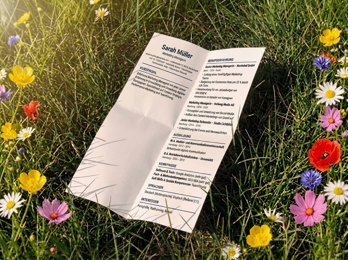 Lebenslauf auf einer Blumenwiese